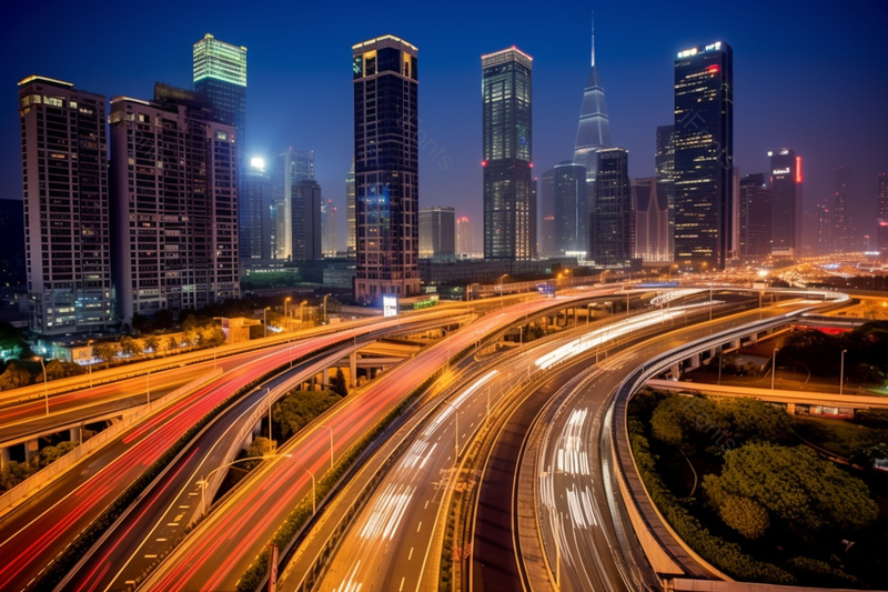 车流不息夜晚建筑繁华街道灯光夜景,高清,摄影图,摄影图片,图片大全,摄影图免费下载